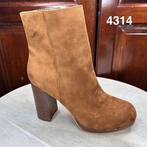Mari A Mayvis Tan Faux Suede Block Heel Ankle Boots Womens Size 8.5